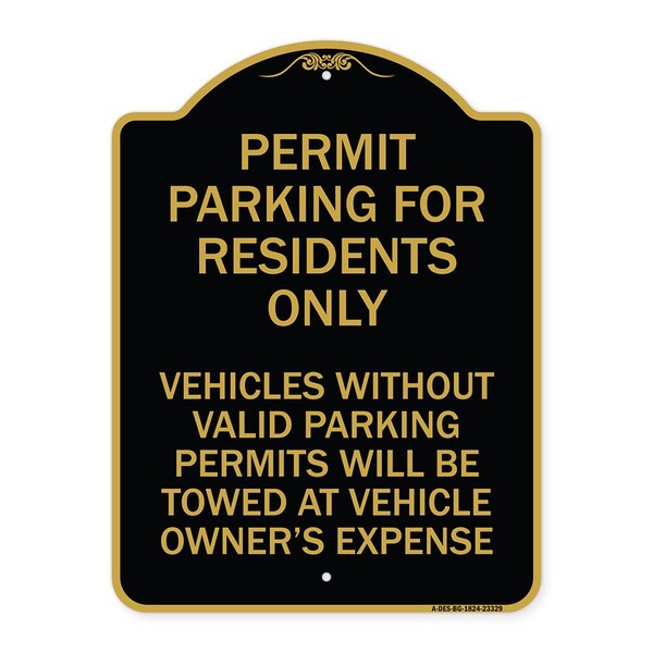 Permit Parking for Residents Vehicles w/o Valid Parking Permits Towe Alum, 18" x 24", BG-1824-23329